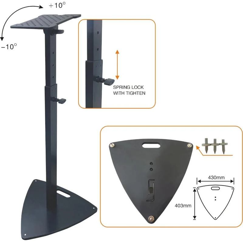 EXTREME SS072 COPPIA SUPPORTI CASSE MONITOR STUDIO STAND CON INCLINAZIONE E ALTEZZA REGOLABILE BASE TRIANGOLARE