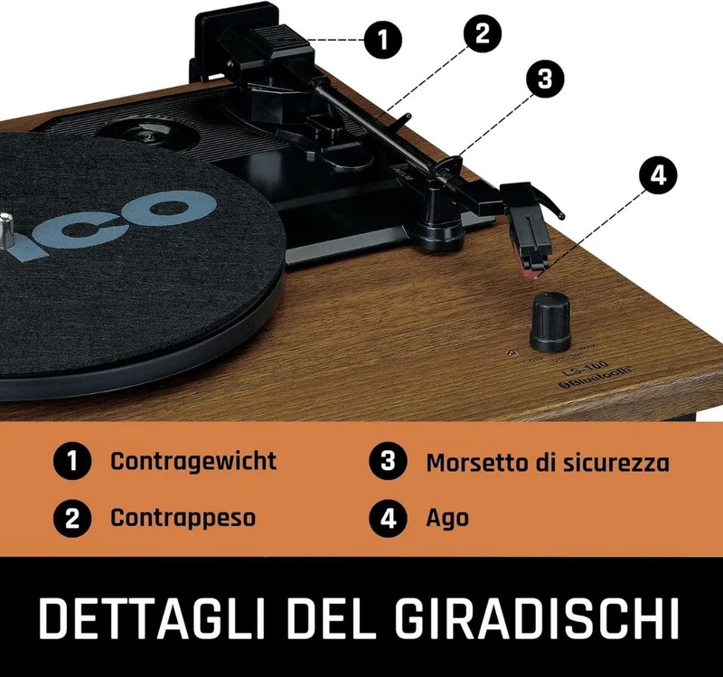 Lenco LS-100 Giradischi amplificato con Bluetooth Amplificatore stereo integrato 10W x 2