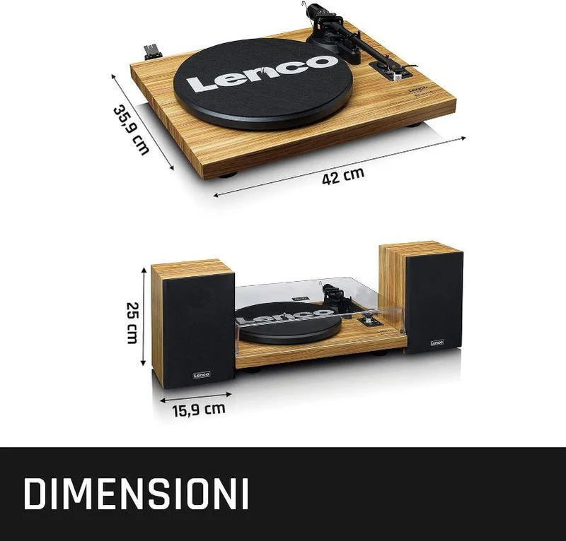 Lenco LS-500 Giradischi Bluetooth® con due altoparlanti esterni e 2 x 30 watt RMS