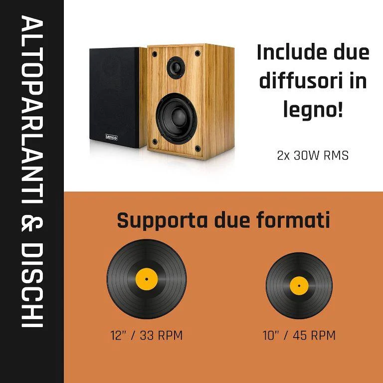 Lenco LS-500 Giradischi Bluetooth® con due altoparlanti esterni e 2 x 30 watt RMS