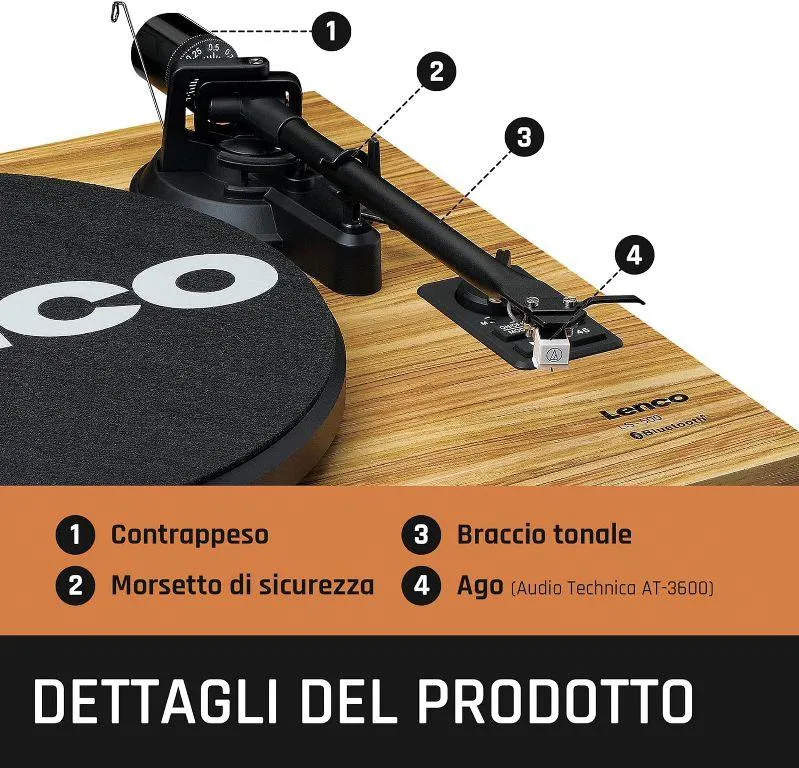 Lenco LS-500 Giradischi Bluetooth® con due altoparlanti esterni e 2 x 30 watt RMS
