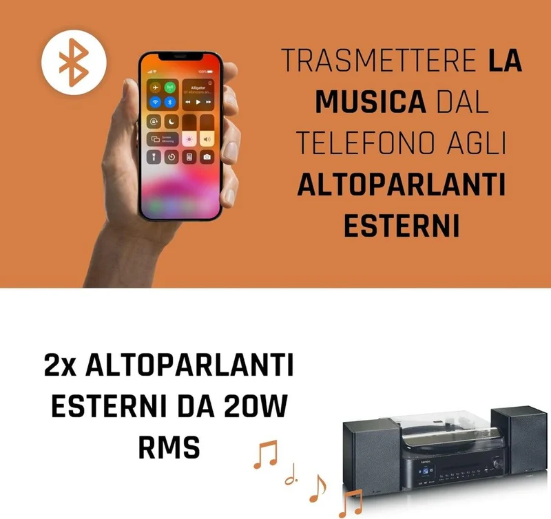 Lenco MC-460 Sistema all-in-one Giradischi con trazione a cinghia, Lettore CD, MP3 Smart internet radio, DAB+,FM Bluetooth 5.0