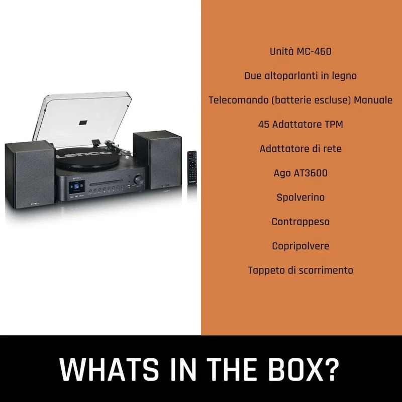Lenco MC-460 Sistema all-in-one Giradischi con trazione a cinghia, Lettore CD, MP3 Smart internet radio, DAB+,FM Bluetooth 5.0