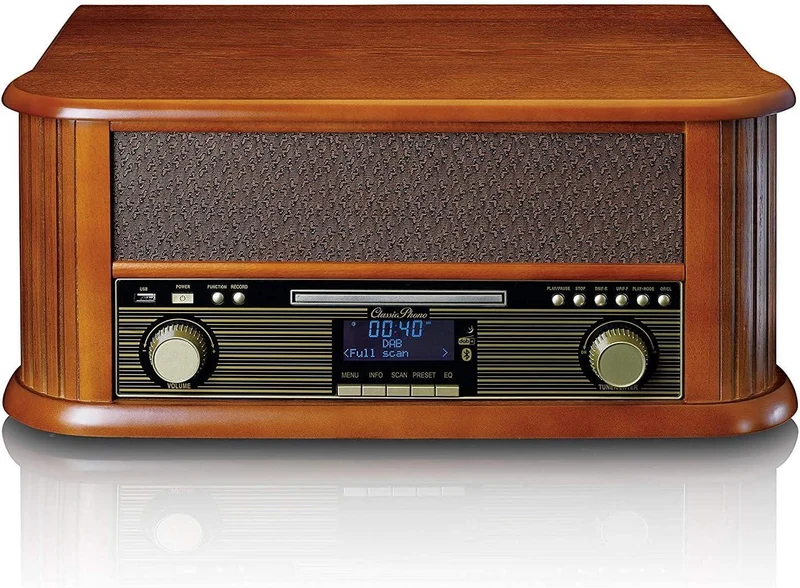 Lenco TCD-2570 Giradischi in legno, connessione USB, Radio e DAB+, Lettore di cassette e CD, Bluetooth, 2 altoparlanti integrati