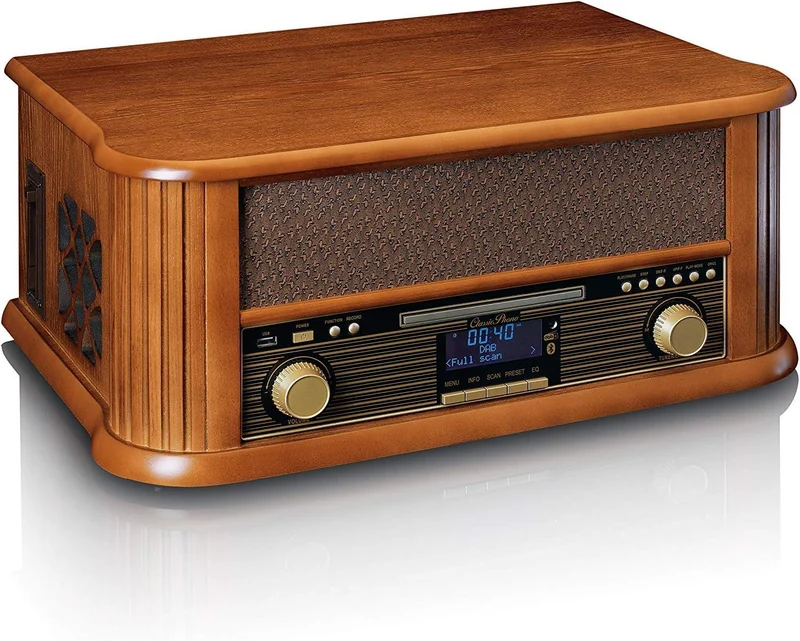 Lenco TCD-2570 Giradischi in legno, connessione USB, Radio e DAB+, Lettore di cassette e CD, Bluetooth, 2 altoparlanti integrati