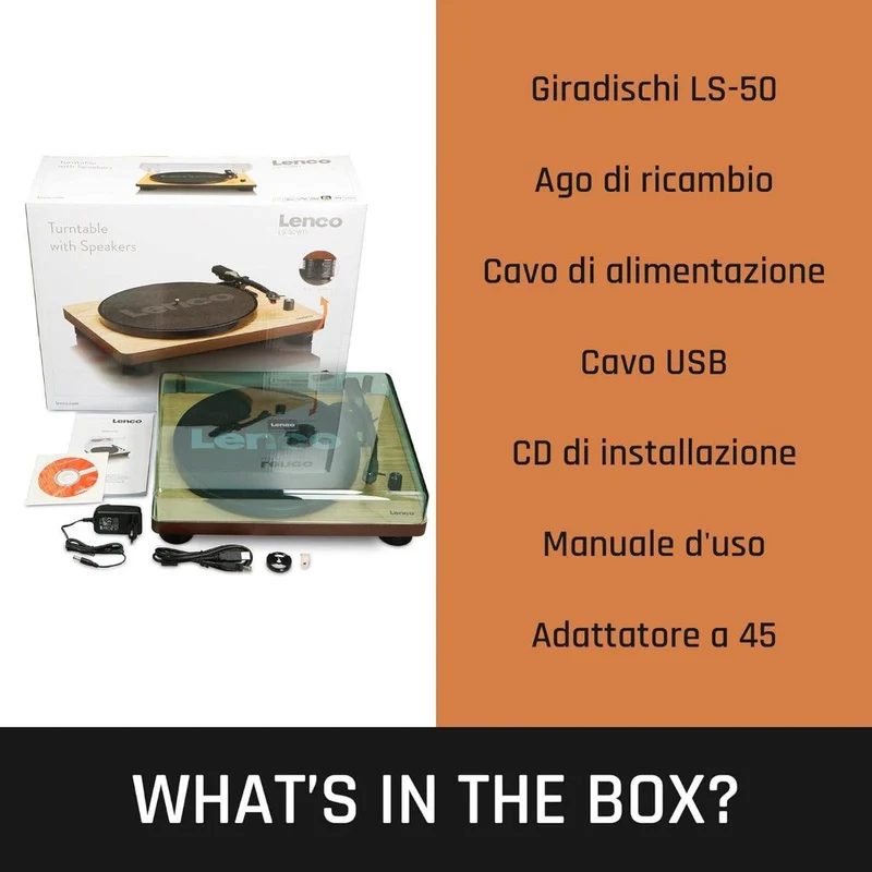 Lenco LS-50 Giradischi con Diffusori stereo incorporati , Uscita USB per PC riproduzione e registrazione