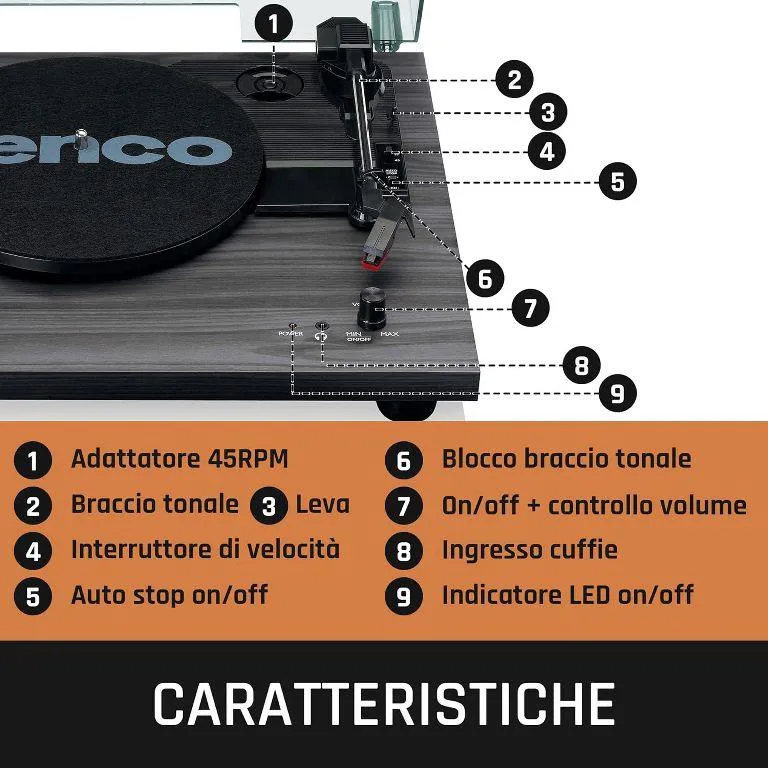 Lenco LS-10 Giradischi a 3 velocità 33/45 giri Diffusori stereo incorporati