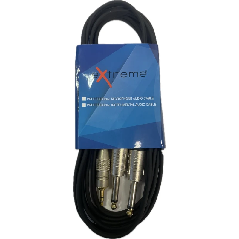 EXTREME 1MJS2J2 CAVO AUDIO DI SEGNALE SCHERMATO 1 MINI JACK STEREO 1/8" 3,5 mm 2 JACK 6,3 mm LUNGHEZZA 2 METRI