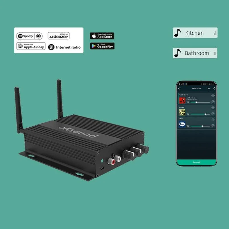 ARTSOUND SMART HYDE Amplificatore multiroom monozona, 2x50W, wifi o cablato