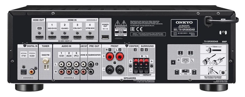 Onkyo TX-SR393DAB Sintoamplificatore AV 5.2 canali Servizi streaming integrati, DTS Play-Fi