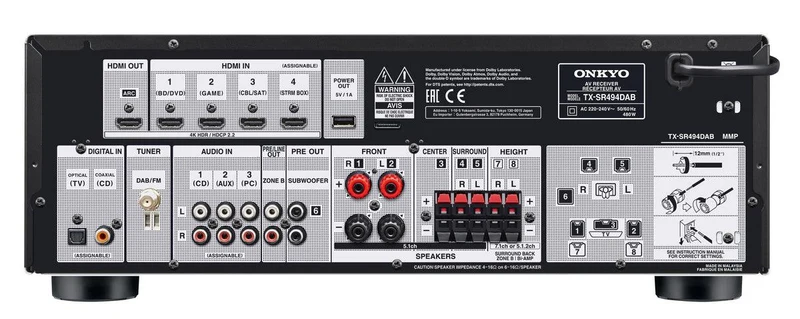 Onkyo TX-SR494DAB Sintoamplificatore AV 7.2 canali streaming integrato, DTS Play-Fi