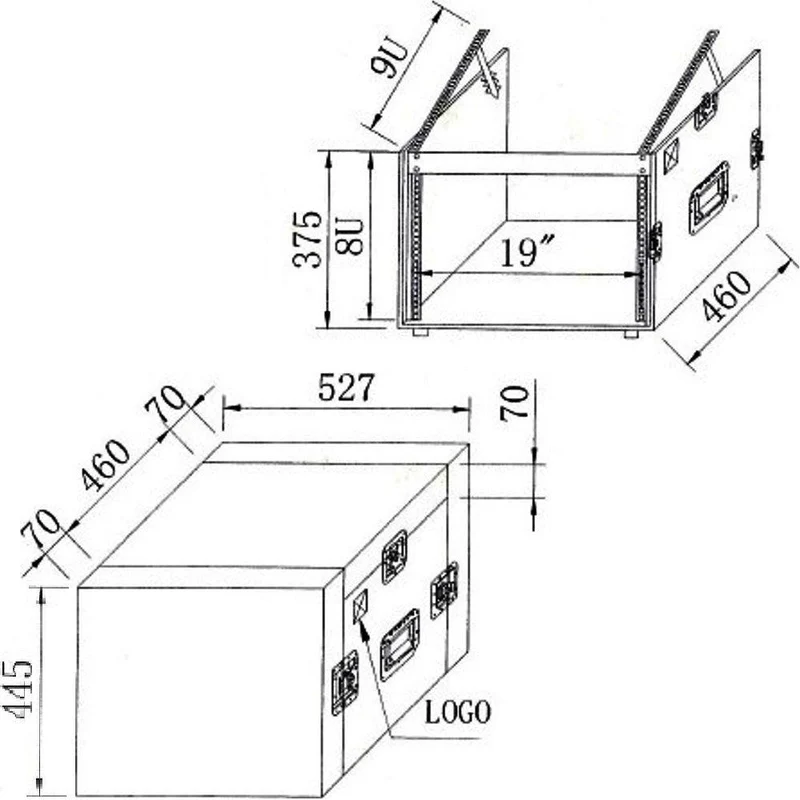 EXTREME YC8UR9M FLIGHT CASE LEGNO 10MM COMBO UNITA RACK 8U MIXER 9U 3 COPERCHI 6 CHIUSURE 2 MANIGLIE 4 RUOTE