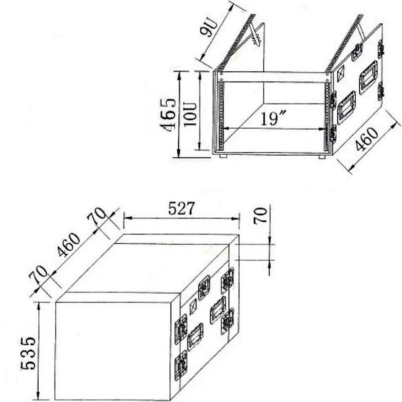 EXTREME YC10UR9M FLIGHT CASE LEGNO 10MM COMBO UNITA RACK 10U MIXER 9U 3 COPERCHI 10 CHIUSURE 4 MANIGLIE 4 RUOTE
