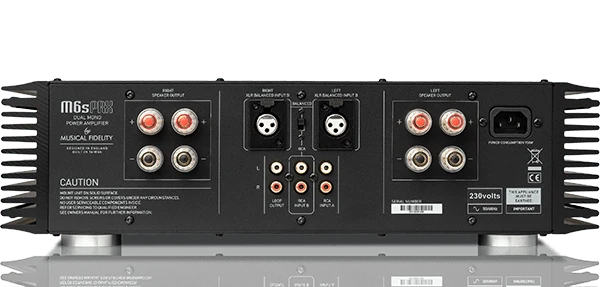 Musical Fidelity M6s Prx *EX-DEMO* Finale di potenza stereo, 2x230W su 8 ohm. Costruzione Dual-Mono. 2 ingressi, 1 bilanciato XLR e 1 RCA