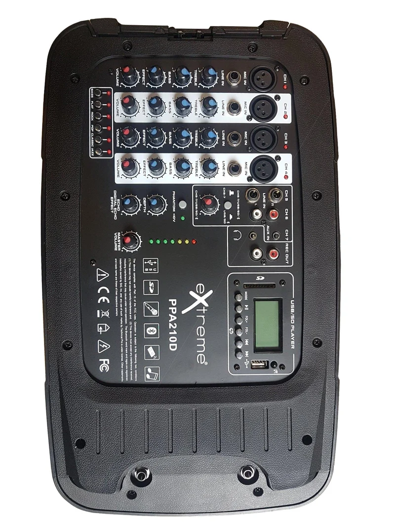 EXTREME PPA210D COMBO CASSE+MIXER+REVERBERO+PLAYER BLUETOOTH USB SD+MICROFONO+3 CAVI / BUNDLE SISTEMA PA PORTATILE COMPATTO 200W 4 IN XLR 2 STEREO JACK