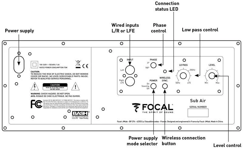Focal SUB AIR NERO Subwoofer attivo ultracompatto wireless, amplificazione BASH 150W