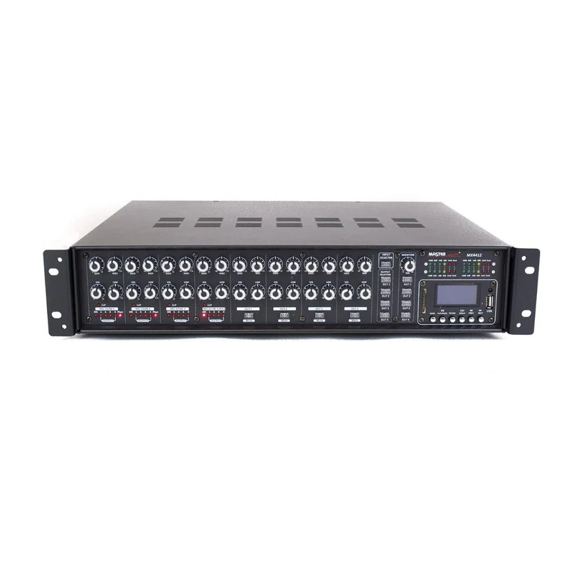 Master Audio MX4412 Amplificatore mixer multizona 8ohm e 100V PA a matrice con lettore MP3 e BLUETOOTH