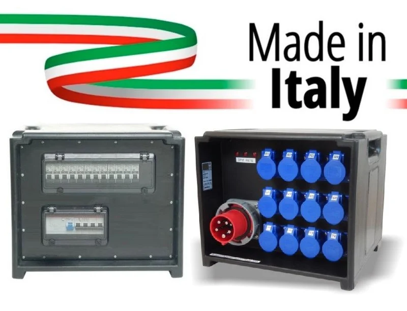 POWERBOX CUBO PORTATILE SPIE RETE INGRESSO SPINA 63A MASCHIO 5P USCITE 12 PRESE CEE 16A 2P+T