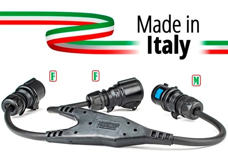 SPLITTER CEE SDOPPIO MADE IN ITALY SPINA PCE 32A MASCHIO 3 POLI 2P+T IP44 A 2 PRESE 32A FEMMINA PCE