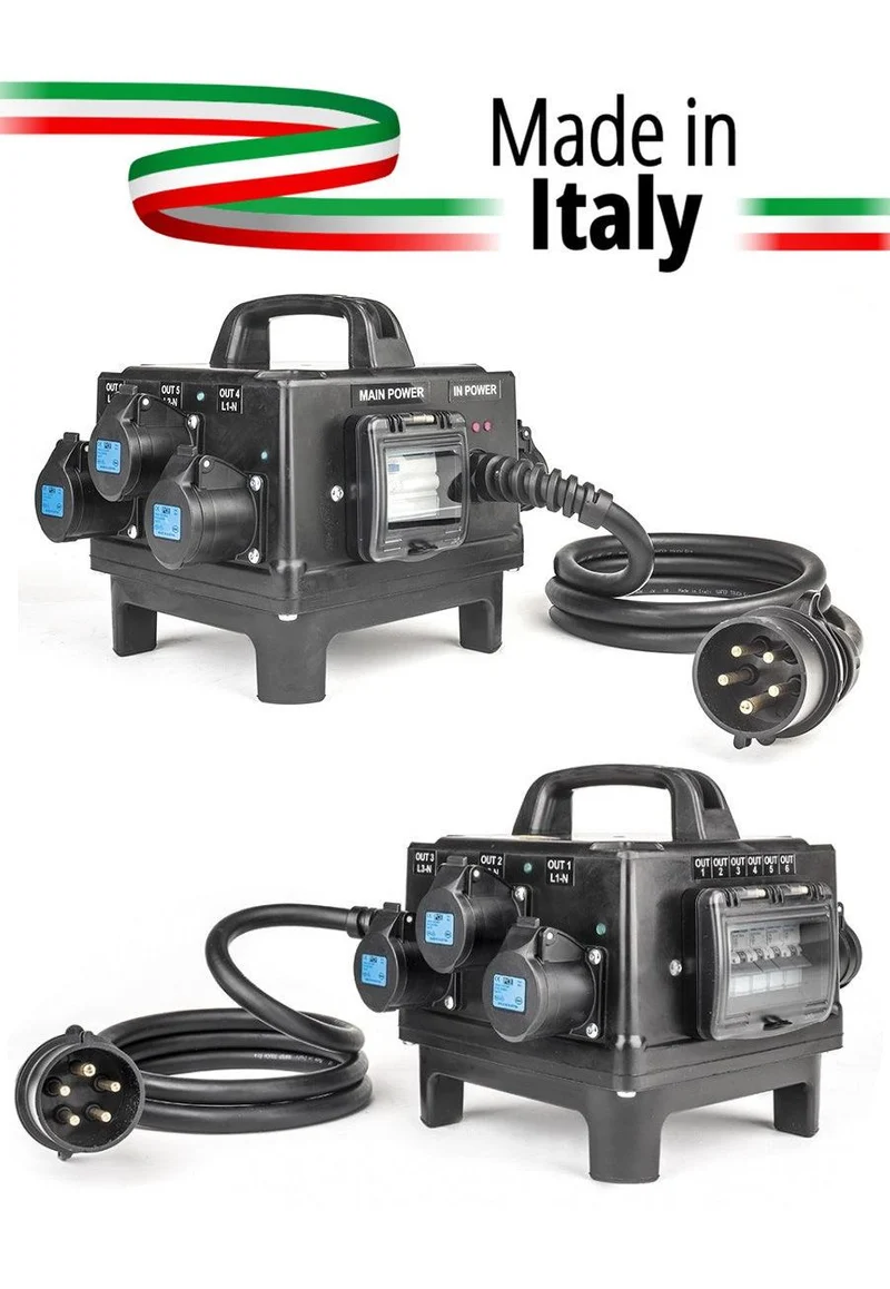 POWERBOX TARTARUGA QUALITA' GOMMA BUTILICA VULCANIZZATA SPINA 32A 5P 6 PRESE CEE 16A 3P SPIE RETE DOPPIA PROTEZIONE RCCB 40A + 6 MCB