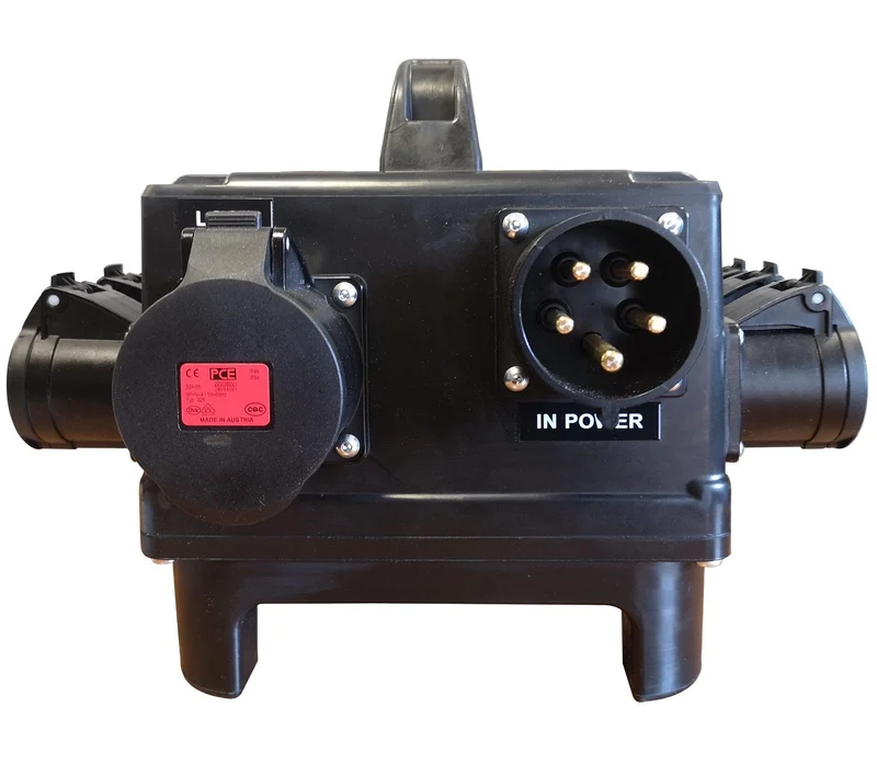 POWERBOX TARTARUGA GOMMA BUTILICA VULCANIZZATA SPINA PANNELLO 32A 5P 6 PRESE CEE 16A 3P SPIE RETE DOPPIA PROTEZIONE RCCB 40A + 6 MCB