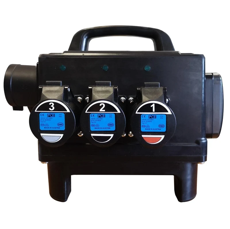 POWERBOX TARTARUGA GOMMA BUTILICA VULCANIZZATA SPINA PANNELLO 32A 5P 6 PRESE CEE 16A 3P SPIE RETE DOPPIA PROTEZIONE RCCB 40A + 6 MCB