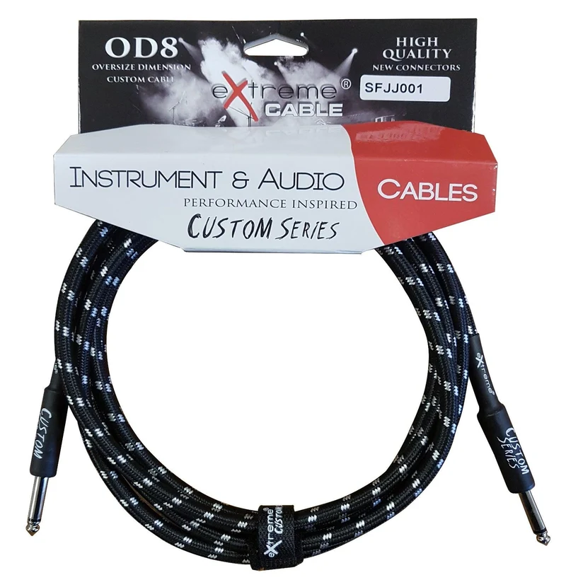 EXTREME SFJJ001/3M CAVO AUDIO JACK DRITTO COTONATO NERO OD8 SERIE CUSTOM PER STRUMENTI LIVE STUDIO 3 METRI