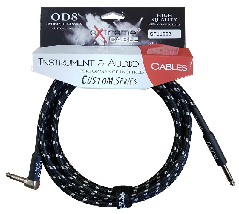 EXTREME SFJJ003/5M CAVO AUDIO JACK DRITTO-ANGOLO COTONATO NERO OD8 SERIE CUSTOM PER STRUMENTI LIVE STUDIO 5 METRI