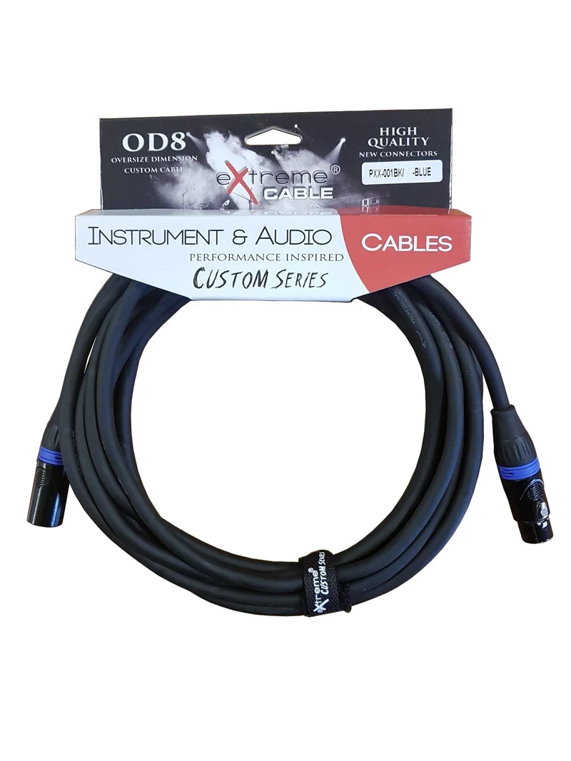 EXTREME PXX-001BK/10M-BLUE CAVO MICROFONICO BILANCIATO XLR-XLR OD8 SERIE CUSTOM PER LIVE STUDIO 10 METRI ANELLI CONNETTORI BLU
