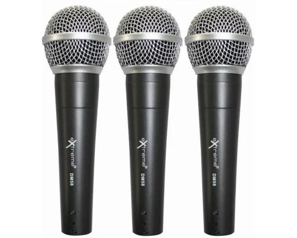 EXTREME DM3000-PRO 3 MICROFONI DINAMICI + 3 CAVI XLR + 3 CLAMPS + CUSTODIA RIGIDA IN ABS