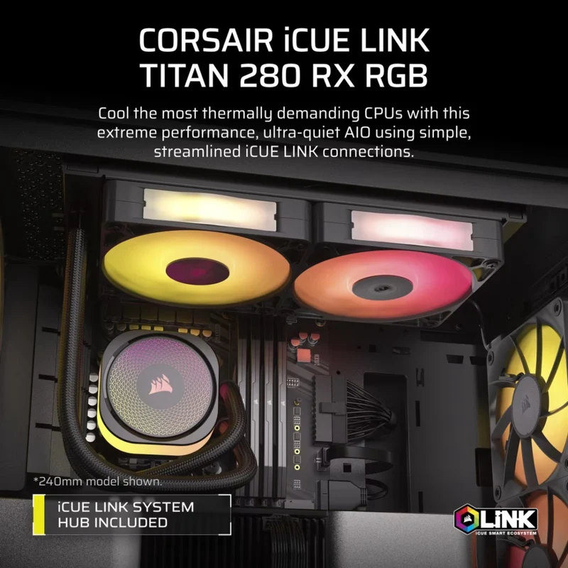 Corsair Sistema de Refrigeración Líquido CUE LINK TITAN 280 RX RGB AIO, CW-9061017-W