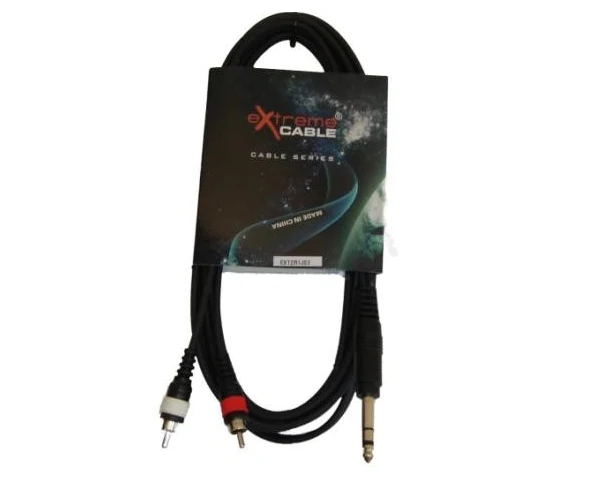 EXTREME 1JS2R3 CAVO AUDIO DI SEGNALE SCHERMATO 1 JACK STEREO 1/4" 6.3mm - 2 CONNETTORI RCA MASCHIO LUNGHEZZA 3 METRI