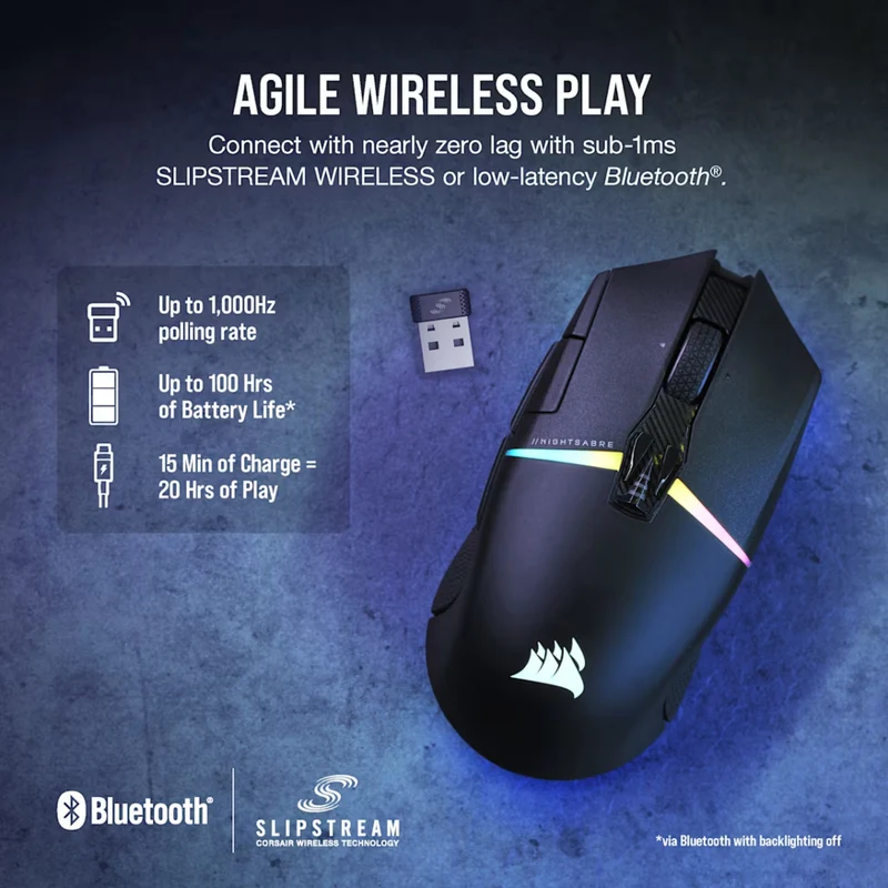 Corsair Mouse Inalámbrico Gaming Nightsabre Wireless RGB
