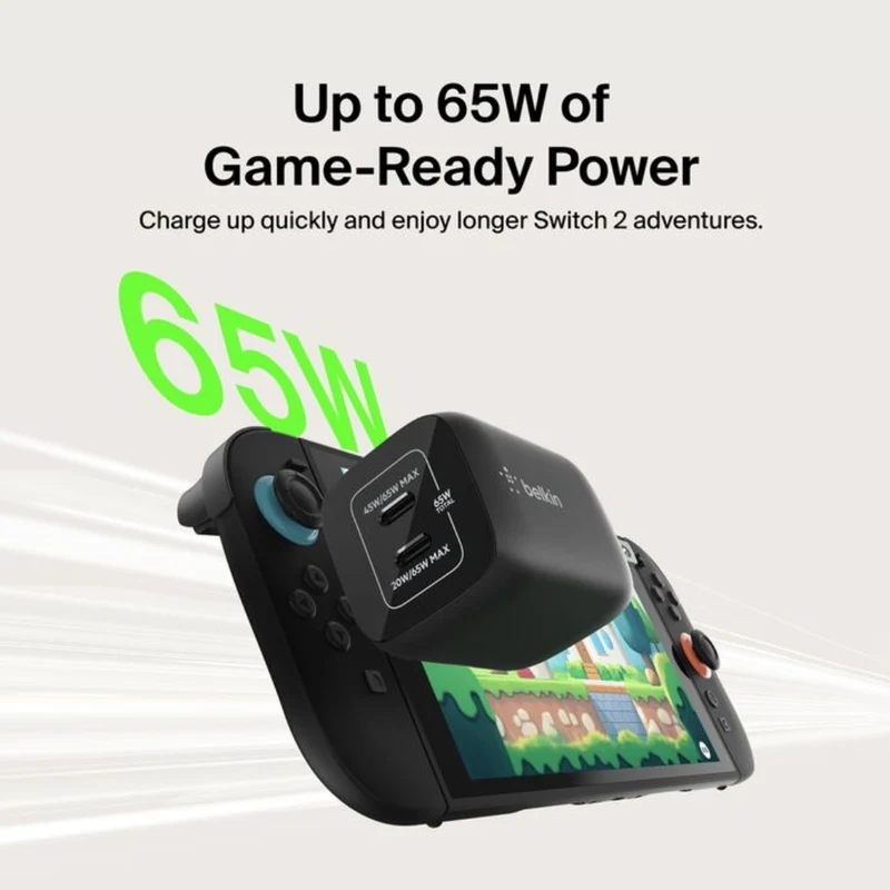 Belkin Cargador de Pared Dual USB-C 65W GaN para Nintendo Switch 2