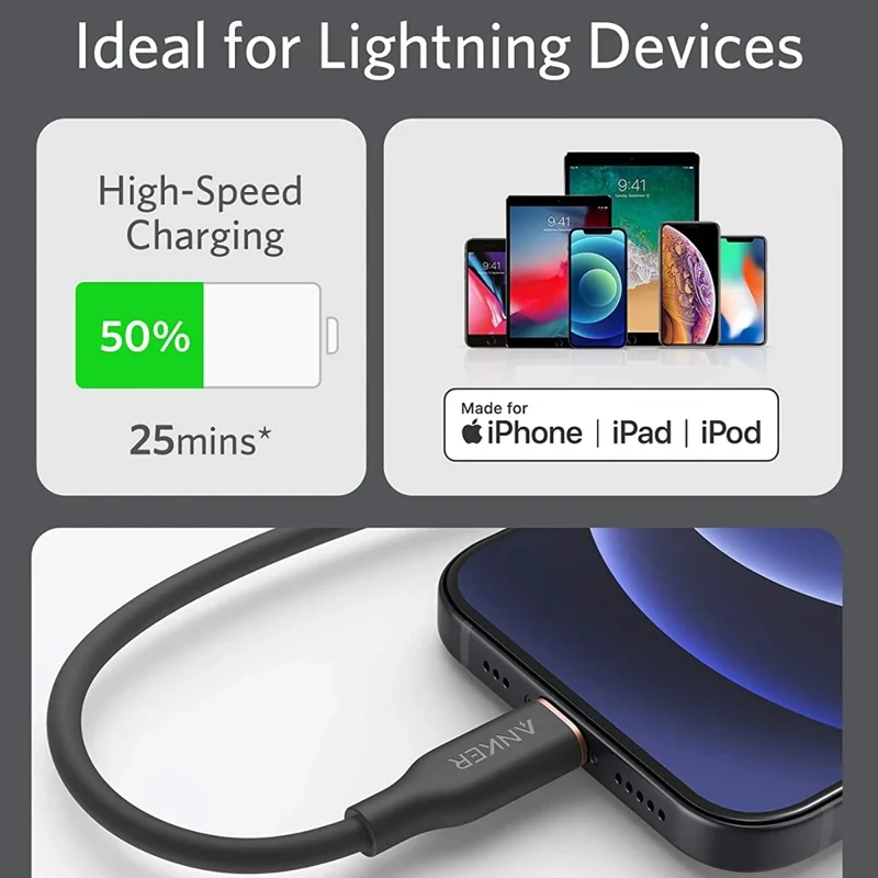 Anker Cable de Carga PowerLine III Flow USB-C a Lightning, 3 Pies