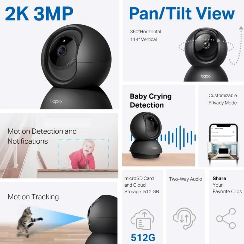 TP-Link Tapo Cámara de Seguridad Inteligente Wifi 360º, C211