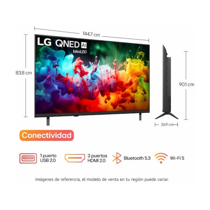 LG Pantalla 65" Mini LED 4K QNED70 Smart, 65QNED70BSA