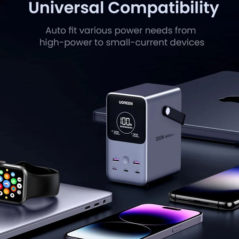 Ugreen Power Bank Batería Externa Carga Rápida 5 Puertos 48,000 mAh 300W, 25286