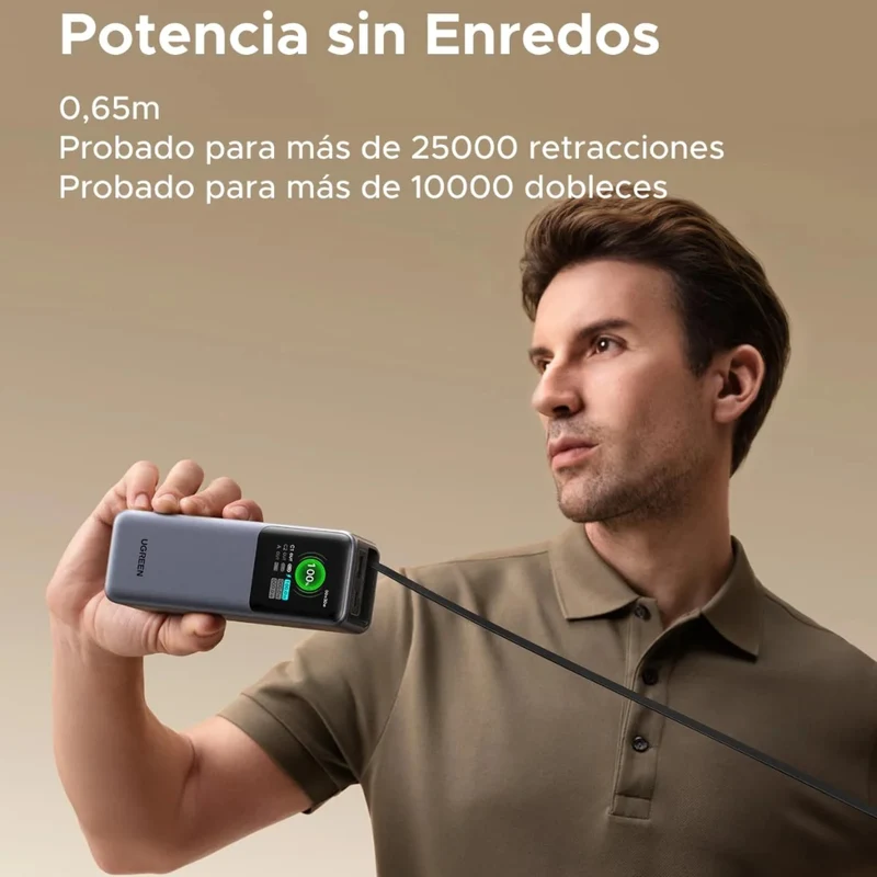 Ugreen Power Bank Batería Externa Carga Rápida USB C/USB A Retráctil 20,000 mAh 165W, 55987B