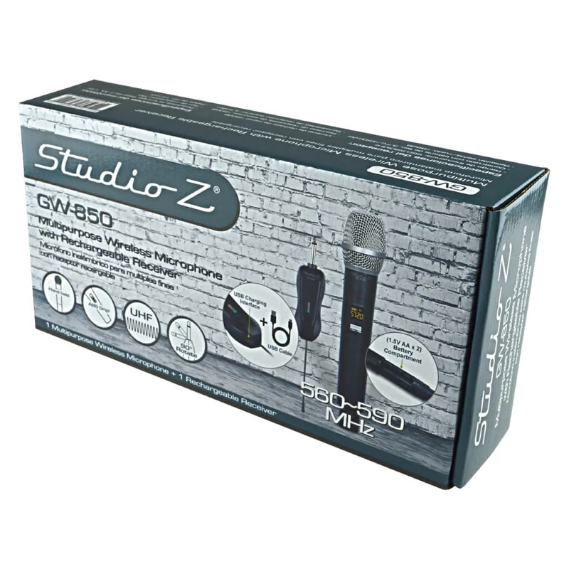 Studio Z Micrófono Inalámbrico Mini Receptor Recargable, GW-850