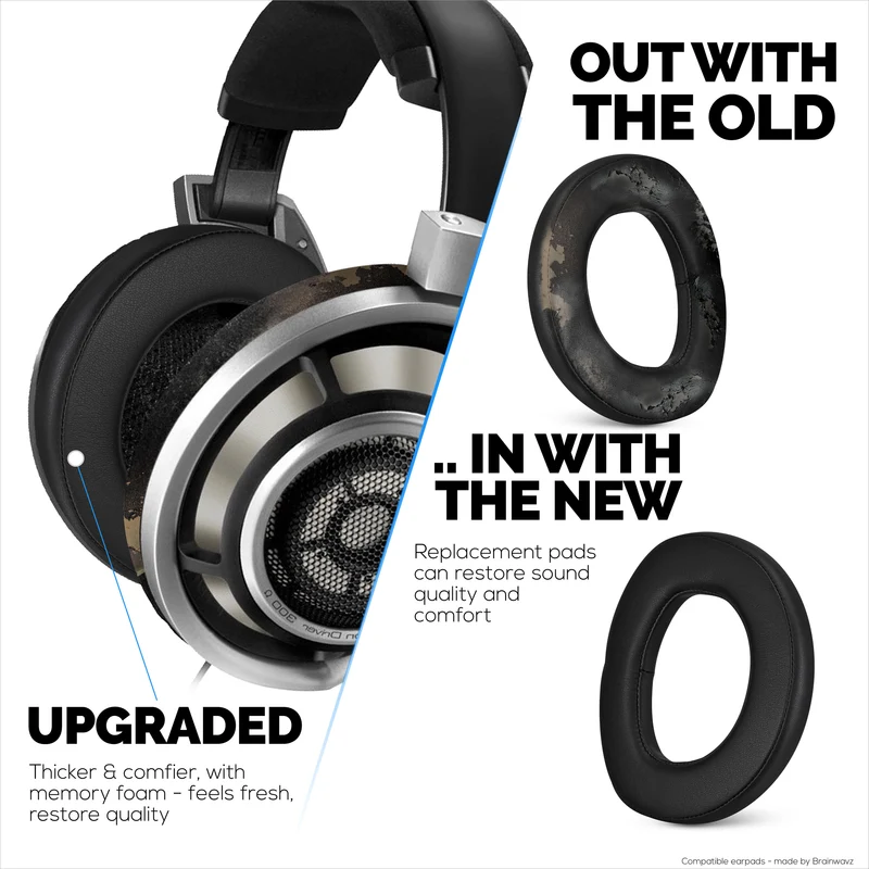 Cuscinetti auricolari di ricambio per cuffie da gioco Sennheiser HD800 e H800S, in pelle PU, memory foam extra comfort, migliorati, durevoli e di lunga durata