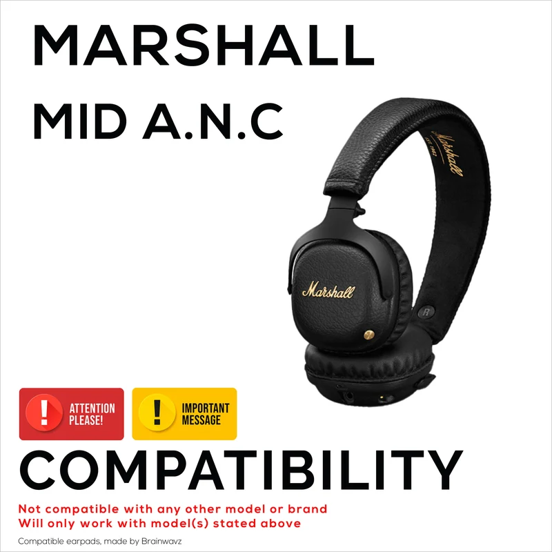 Cuscinetti auricolari di ricambio per cuffie Marshall MID-ANC, in pelle PU, memory foam per un comfort extra, cuscinetti auricolari migliorati, resistenti e di lunga durata