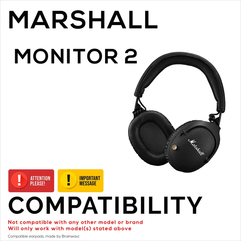 Cuscinetti auricolari di ricambio per cuffie Marshall Monitor 2, in pelle PU, memory foam per un comfort extra, cuscinetti auricolari migliorati, durevoli e di lunga durata