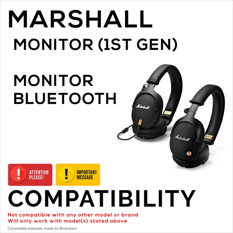 Mga Kapalit na Earpad para sa Marshall Monitor / Monitor Bluetooth (1st Gen) Headphones, PU Leather, Memory Foam para sa Extra Comfort, Upgraded, Durable at Long Lasting Ear Cushion