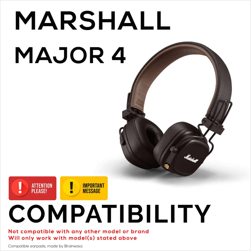 Cuscinetti auricolari di ricambio per cuffie Marshall Major 4, in pelle PU, memory foam per un comfort extra, cuscinetti auricolari migliorati, resistenti e di lunga durata