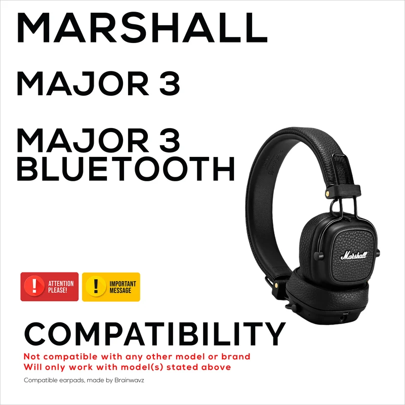 Cuscinetti auricolari ibridi per cuffie Marshall Major 3, Cool Gel, pelle PU e memory foam più spessa per un comfort aggiuntivo