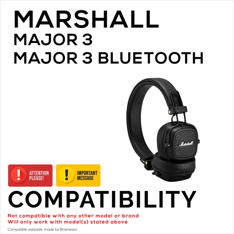 Cuscinetti auricolari di ricambio per cuffie Marshall Major 3, in pelle PU, memory foam per un comfort extra, cuscinetti auricolari migliorati, resistenti e di lunga durata