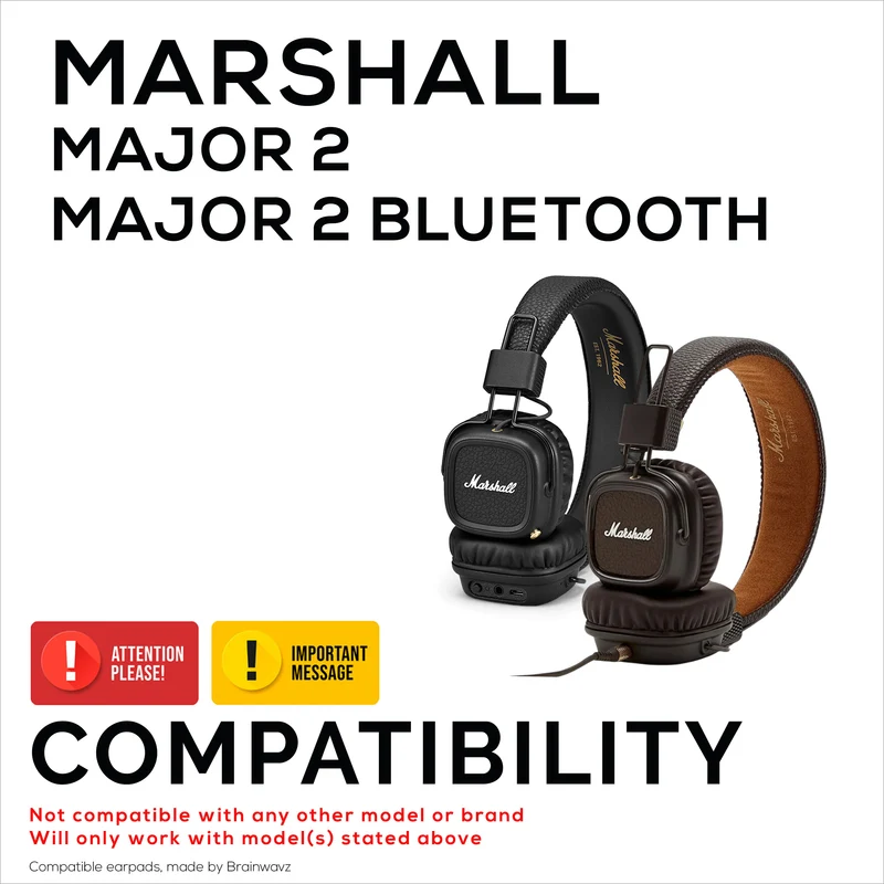 Cuscinetti auricolari di ricambio per cuffie Marshall Major 2, in pelle PU, memory foam per un comfort extra, cuscinetti auricolari migliorati, resistenti e di lunga durata