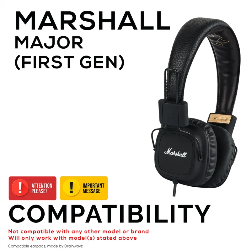 Cuscinetti auricolari di ricambio per cuffie Marshall Major (1a generazione), in pelle PU, morbida schiuma per un comfort extra, cuscinetti auricolari migliorati, resistenti e di lunga durata