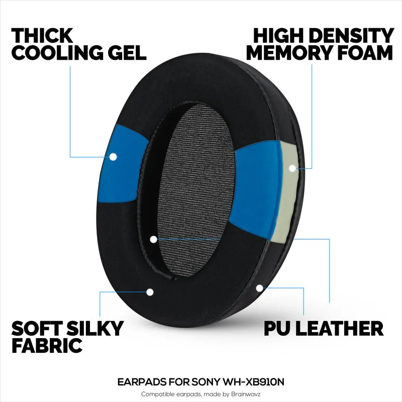 Cuscinetti auricolari ibridi per cuffie Sony WH-XB910N, Cool Gel, tessuto super morbido, pelle PU e memory foam più spesso